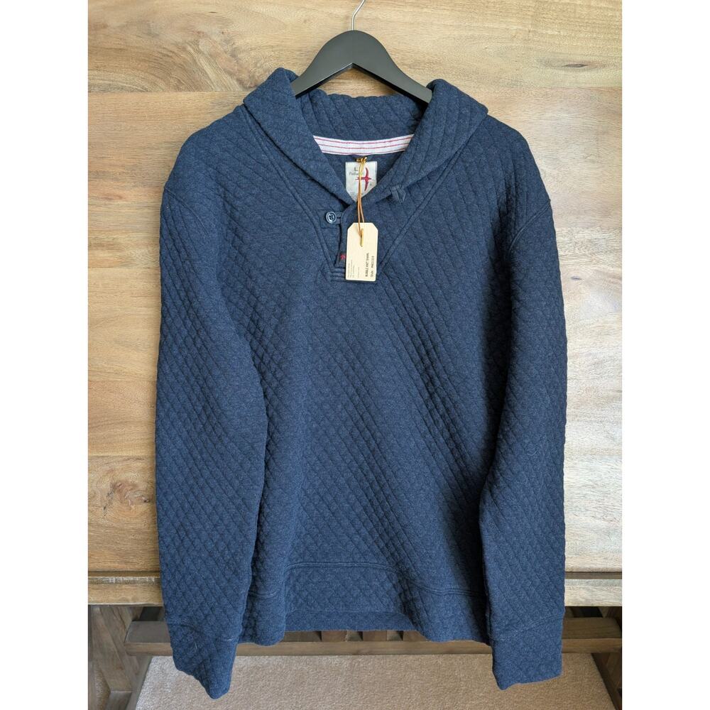 NWT Relwen Quilted Sweatshirt Mens L Navy Bubble Knit Shawl Long Sleeve Pullover